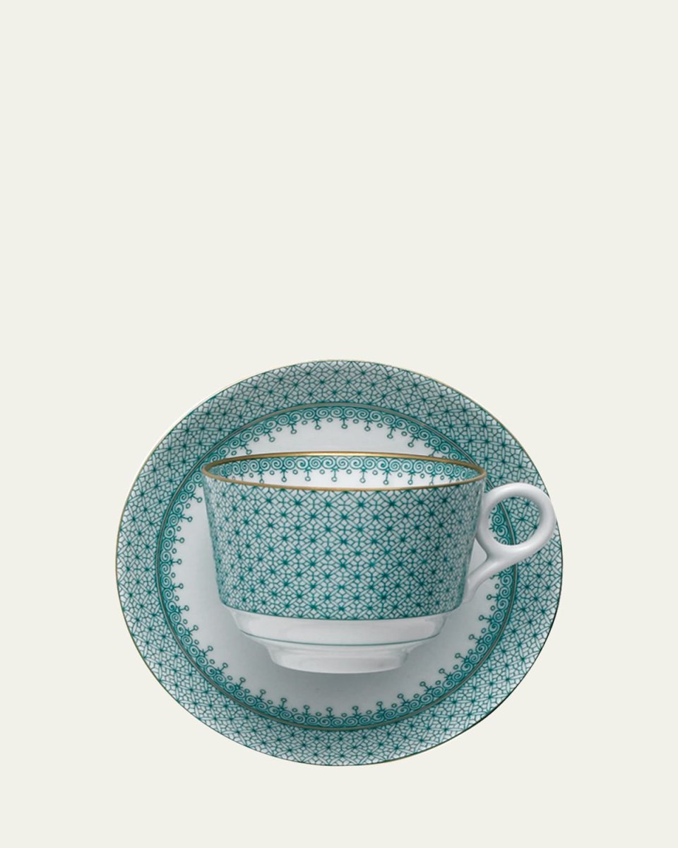 Green Lace Teacup & Saucer Set